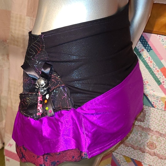 Cyber goth punk rave spider mini ruffle skirt neon skull handmade layered xs - Picture 7 of 10